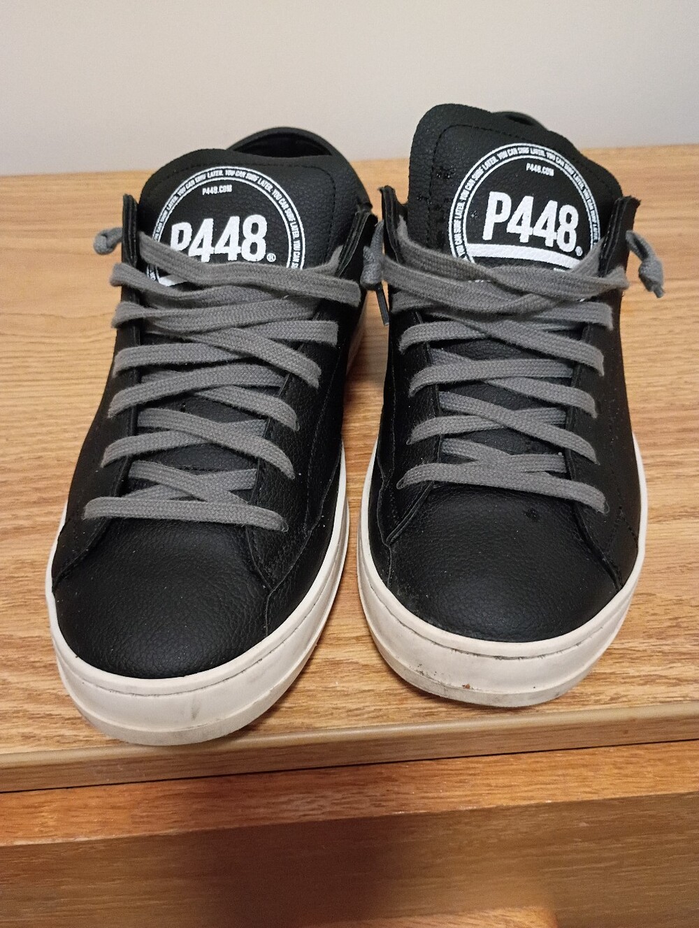 P448 RE:NEW Low Top Leather Sneakers Black Grey Laces Size 10 (EU40)